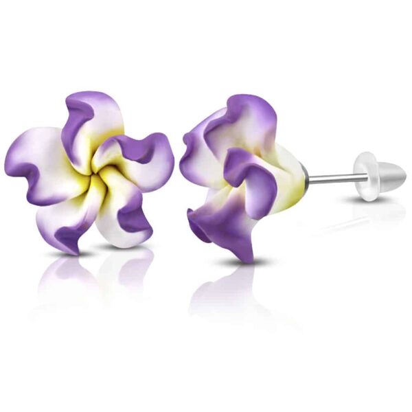 Lila-fehér-sárga pluméria virág fülbevaló