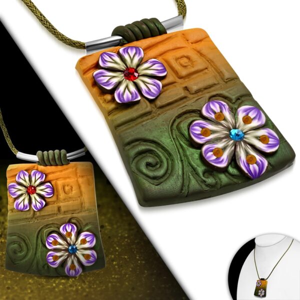 Narancssárga-zöld virágos nyaklánc