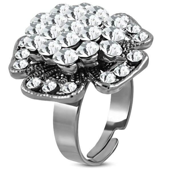 Állítható, virág formájú koktél gyűrű cirkónia kristállyal