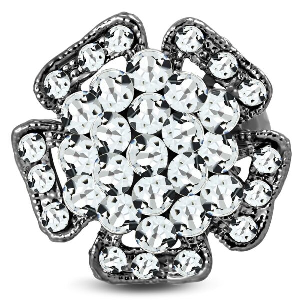 Állítható, virág formájú koktél gyűrű cirkónia kristállyal