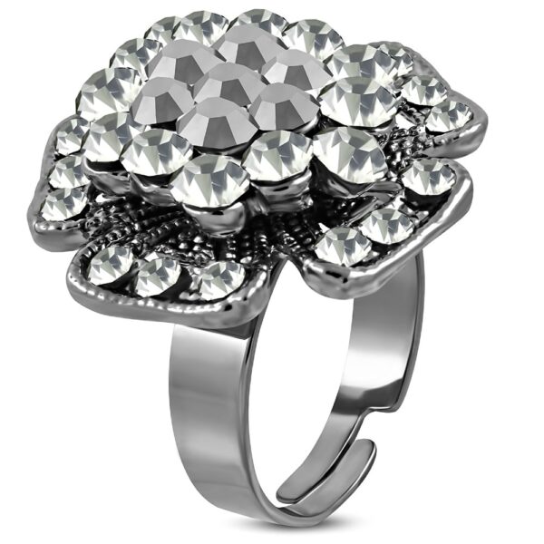 Állítható, virág formájú koktél gyűrű cirkónia kristállyal