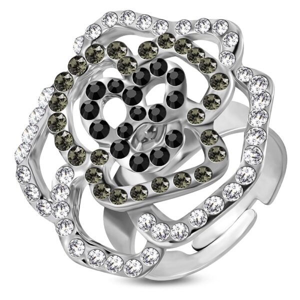 Állítható, rózsa formájú koktél gyűrű cirkónia kristállyal