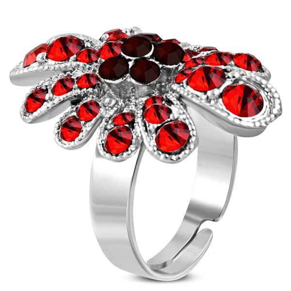 Állítható, virág koktél gyűrű cirkónia kristállyal