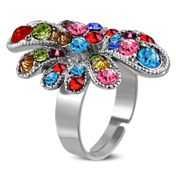 Állítható, virág formájú koktél gyűrű rózsaszínű cirkónia kristállyal