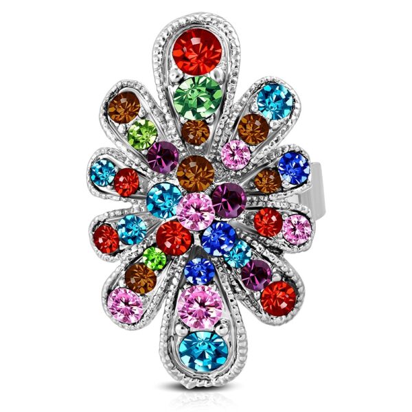 Állítható, virág formájú koktél gyűrű rózsaszínű cirkónia kristállyal