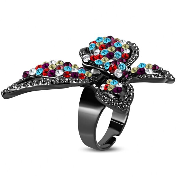 Állítható, pillangó alakú koktél gyűrű cirkónia kristállyal