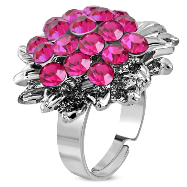 Állítható, virág formájú koktél gyűrű cirkónia kristállyal