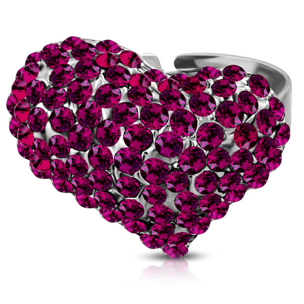 Szív formájú állítható nemesacél gyűrű ékszer cirkónia kristállyal