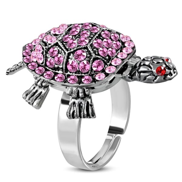 Állítható, teknős formájú gyűrű rózsaszín cirkónia kristállyal