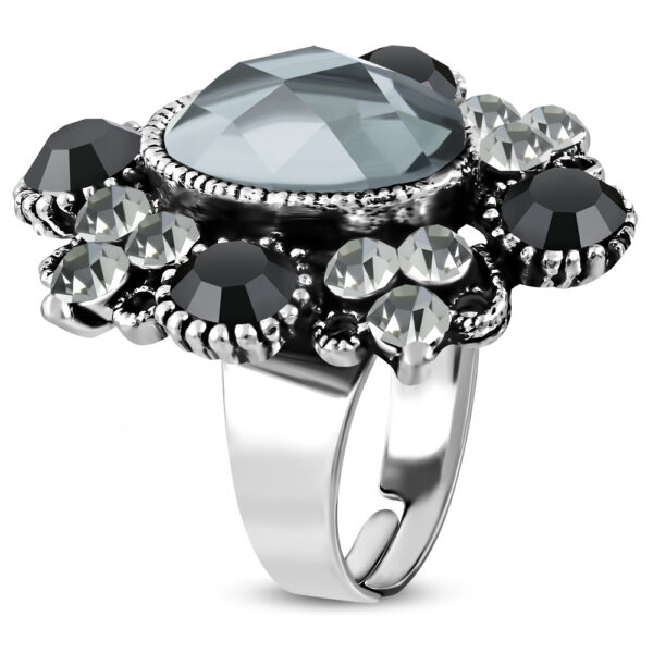 Virág formájú, ovális, állítható nemesacél gyűrű ékszer, cirkónia kristállyal