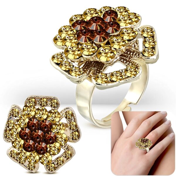 Állítható, virág formájú koktél gyűrű cirkónia kristállyal