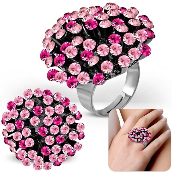 Állítható, virág alakú koktél gyűrű, színes cirkónia kristállyal