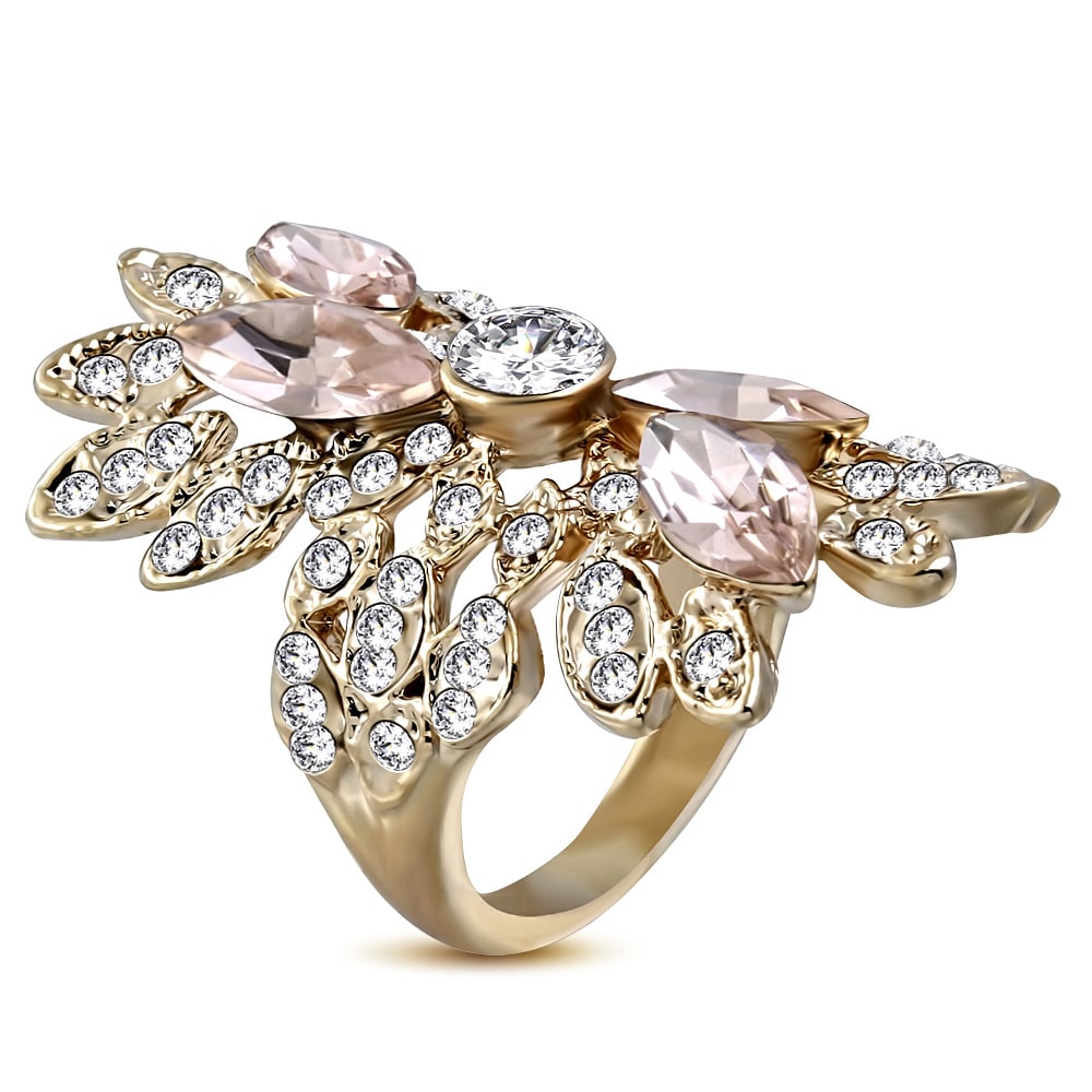 Arany színű, virág mintájú divat gyűrű cirkónia kristályokkal