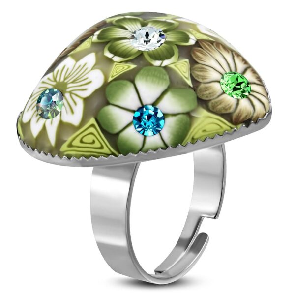 Szív alakú, bézs virág mintás állítható nemesacél gyűrű ékszer cirkónia kristállyal