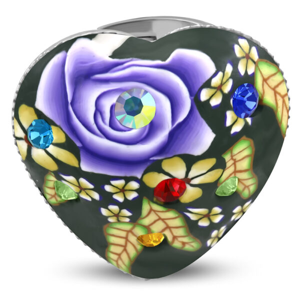 Szív formájú, virág mintás állítható nemesacél gyűrű ékszer cirkónia kristállyal