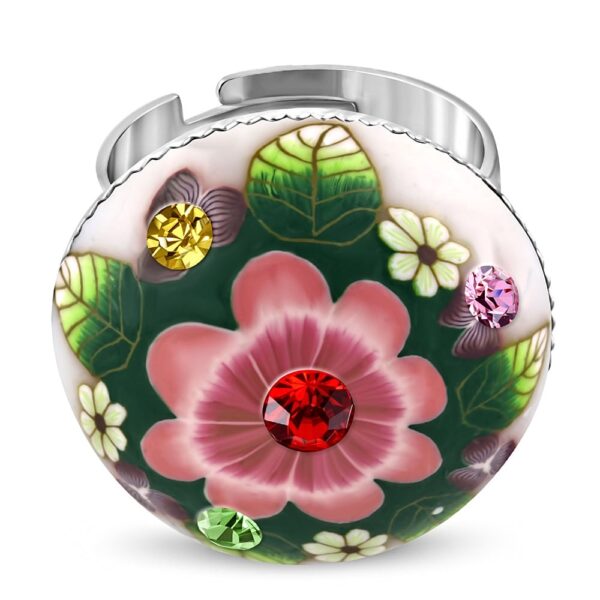 Kör alakú, fehér - virág mintás állítható nemesacél gyűrű ékszer cirkónia kristállyal