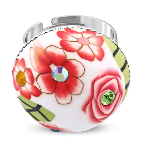 Kör alakú, fehér virág mintás állítható nemesacél gyűrű ékszer cirkónia kristállyal