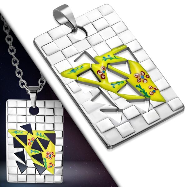 Ezüst színű nemesacél medál, színes virág mintával