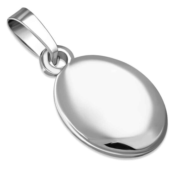 Ezüst színű, ovális formájú gravírozható  nemesacél medál 