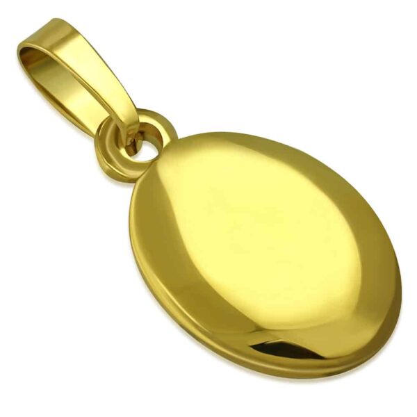 Arany színű, ovális formájú gravírozható  nemesacél medál 