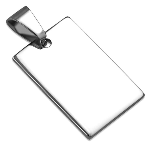 Ezüst színű, szögletes formájú gravírozható  nemesacél medál 