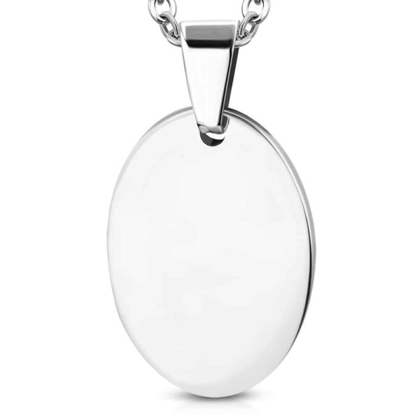 Ezüst színű, ovális formájú gravírozható  nemesacél medál 