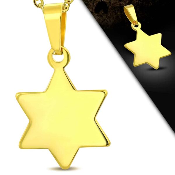 Arany színű, csillag alakú gravírozható  nemesacél medál 