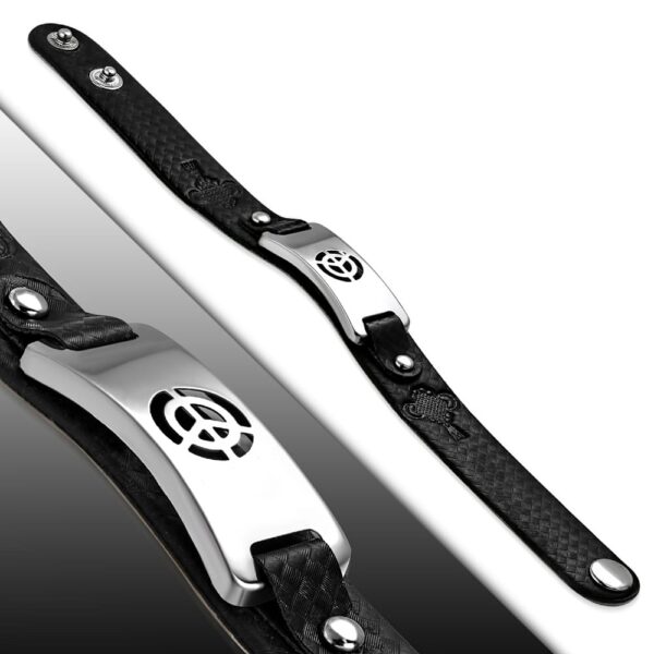 Fekete karkötő nemesacél berakással peace jellel díszítve