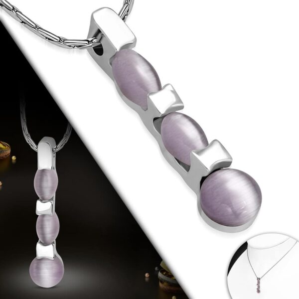 Ezüst színű nyaklánc, LILA cirkónia kristályos medállal