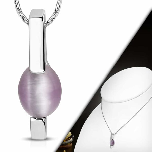 Ezüst színű nyaklánc LILA cirkónia kristályos medállal