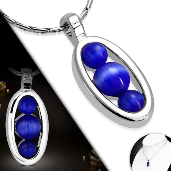 Ezüst színű nyaklánc, KÉK  cirkónia kristályos medállal 2.0