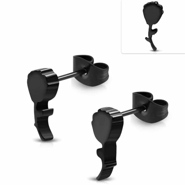 Fekete színű, virág alakú nemesacél fülbevaló