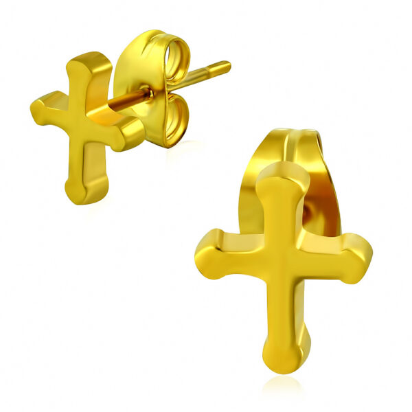 Aranyszínű kereszt nemesacél fülbevaló