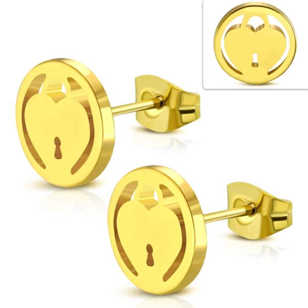 Heart in padlock arany színű nemesacél fülbevaló