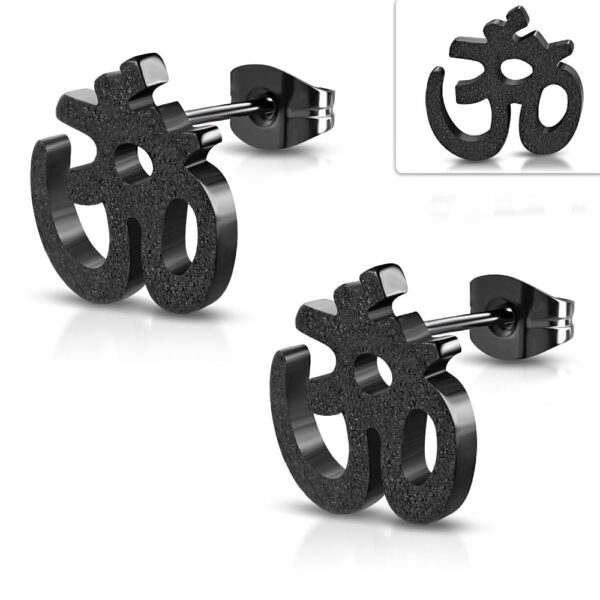 Fekete színű, kínai jel alakú homokfúvott nemesacél fülbevaló
