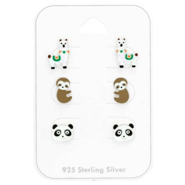 Lajhár-Alpaka-Panda - 925 Ezüst Gyerek fülbevaló Szett
