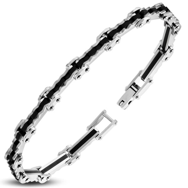 Ezüst és fekete színű nemesacél karlánc 