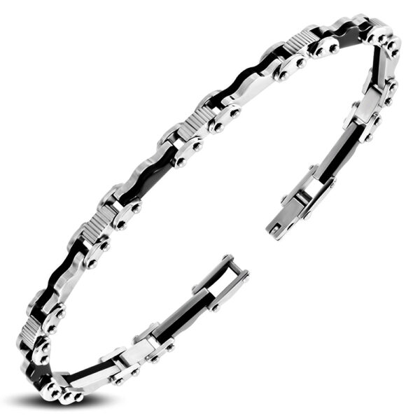 Ezüst és fekete színű nemesacél karlánc 