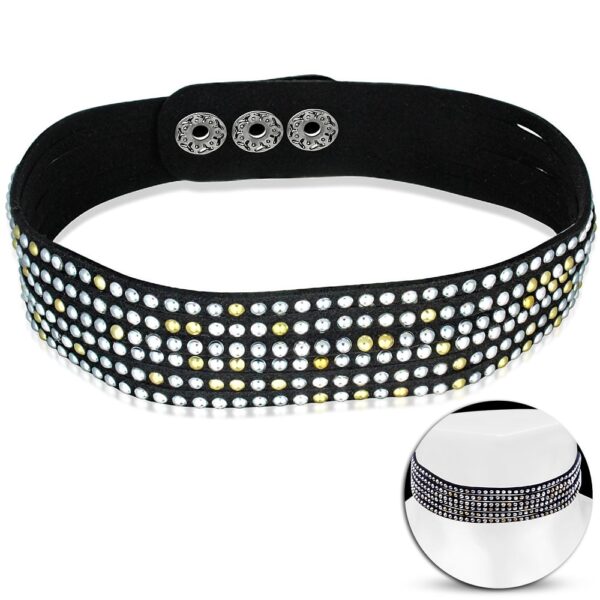 Divatos fekete bőr choker, arany és ezüst színű szegecsekkel