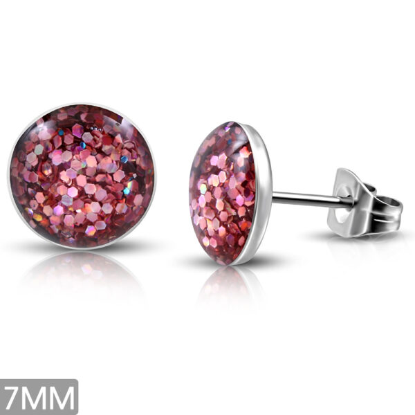 Flake nemesacél fülbevaló - Rózsaszín kristály mintás