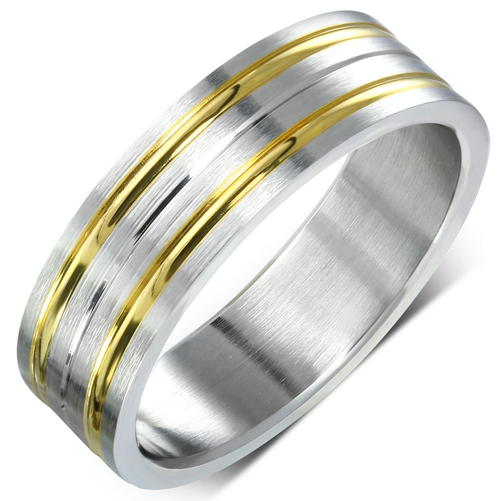 Két színű, barázdált nemesacél gyűrű ékszer