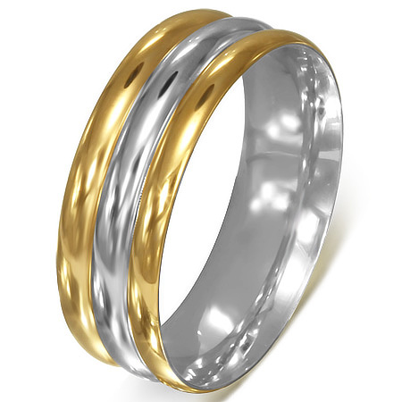 Két színű, barázdált nemesacél gyűrű ékszer