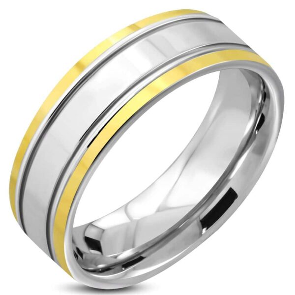 Ezüst színű aranyozott széles nemesacél gyűrű 8 mm