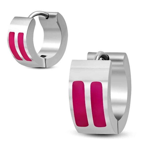 Ezüst színű nemesacél fülbevaló, pink színű dísszel