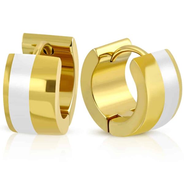 Arany színű nemesacél fülbevaló, fehér zománc dísszel