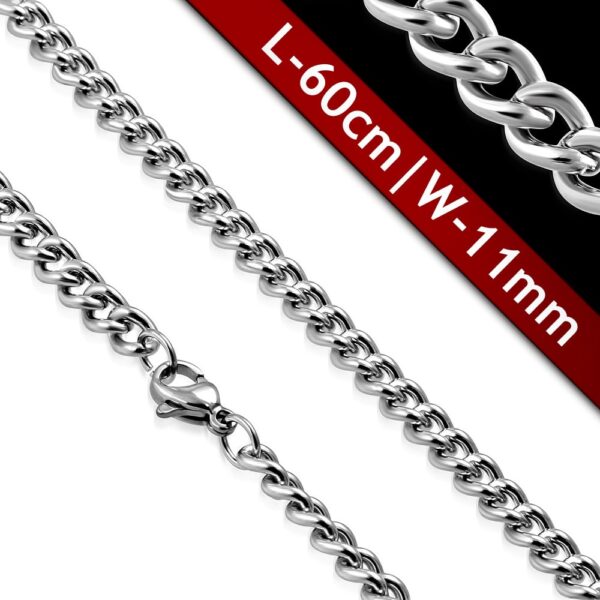 Vastag ezüst színű nemesacél nyaklánc 60 cm