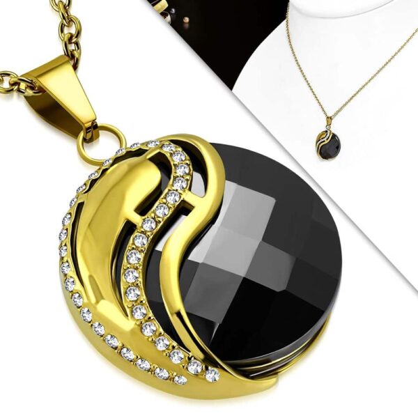 Nigra Sfero Fekete gömb kristályos nemesacél nyaklánc