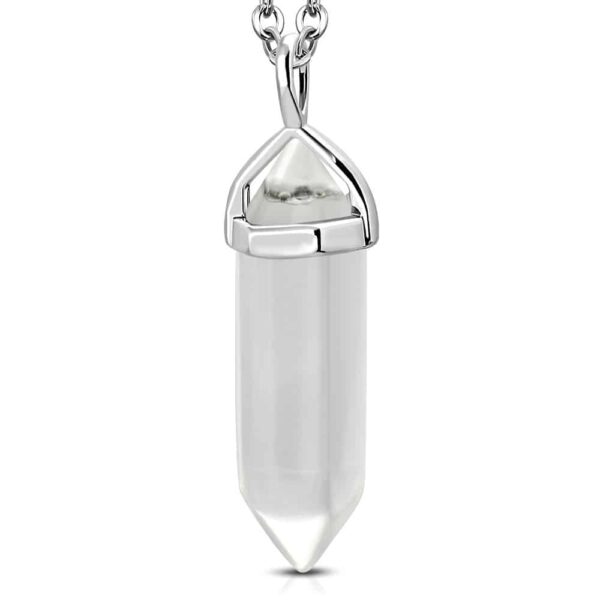 Ezüst színű nemesacél medál kvarc kristállyal