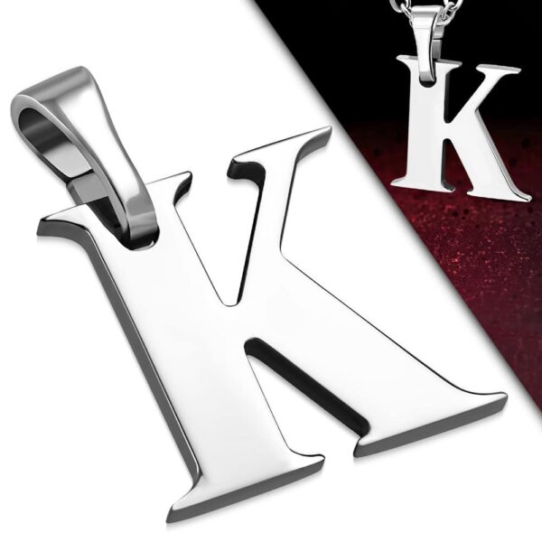Ezüst színű, nemesacél "K" betű medál 