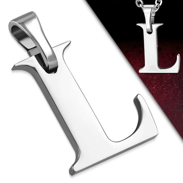 Ezüst színű, nemesacél "L" betű medál 